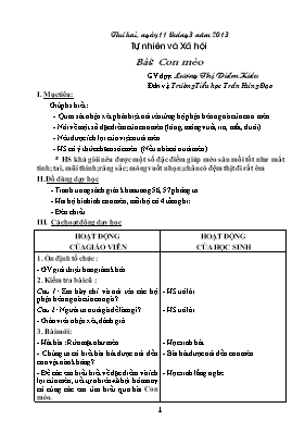 Kế hoạch bài dạy Tự nhiên và xã hội lớp 1 - Bài 27 Con mèo - Năm học 2012-2013 - Lương Thị Diễm Kiều